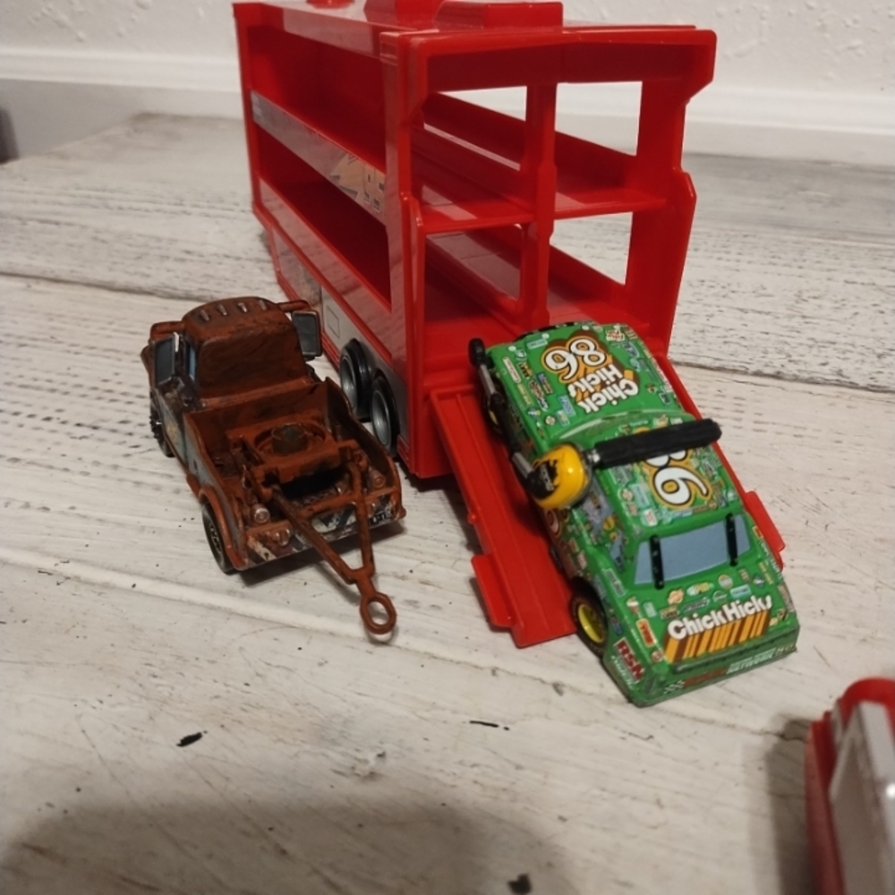Lot Disney Pixar Cars Mattel Mack Mini Racers Hauler Red and 4 cars Rare mater - Picture 8 of 12